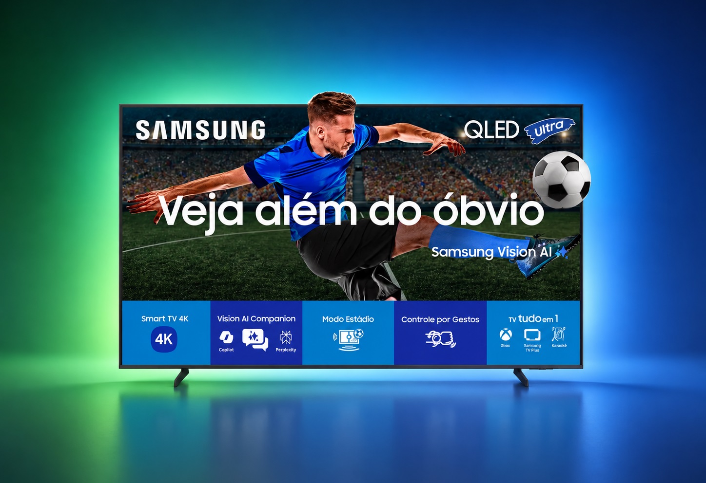 Smart TV Samsung QLED QEF1 55 polegadas 4K com Quantum HDR, cores PANTONE e Vision AI